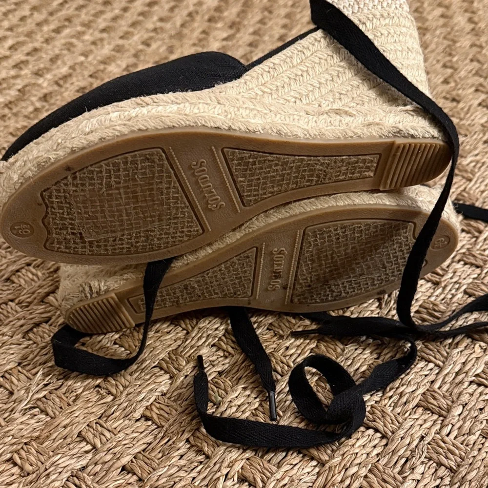 Soludos Black Espadrille Wedge Shoes - Picture 9 of 13